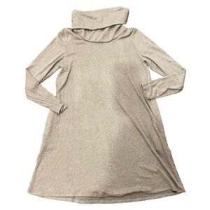 AGB Cowl Neck Reverse Knit Long Sleeve Pullover Sweater Dress Champaign L